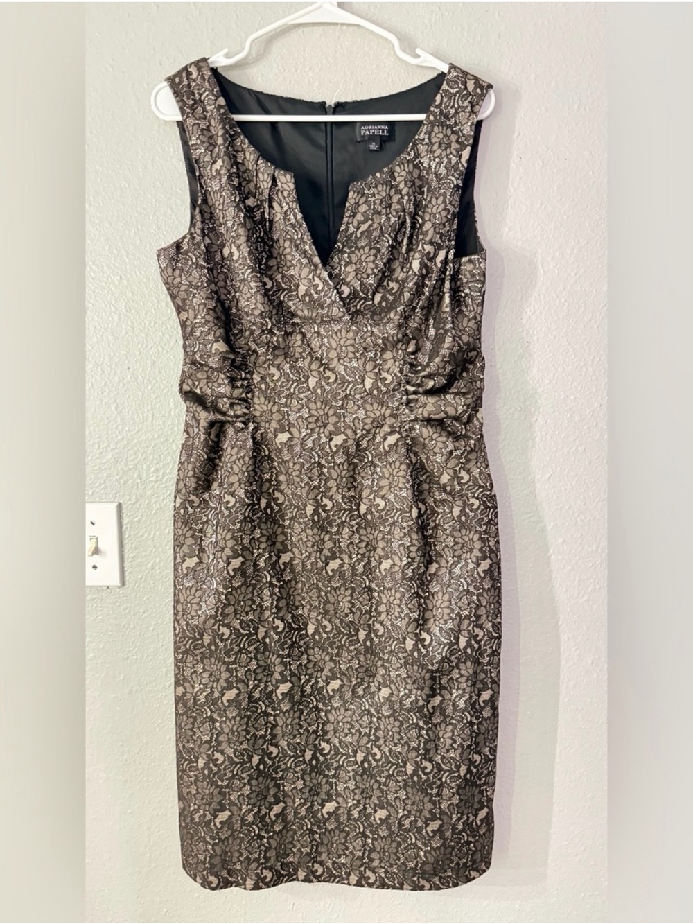 Adrianna Papell Black and Gold Floral Jacquard Midi Dress